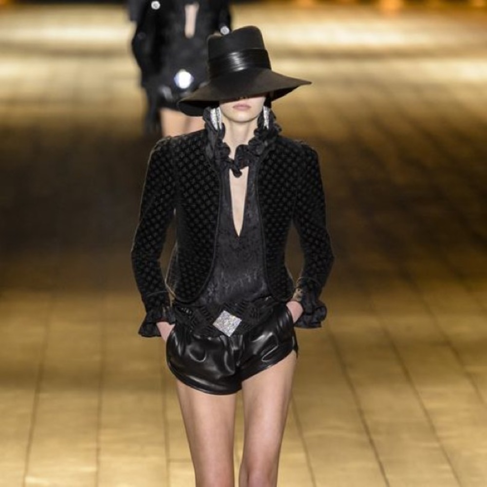 YSL HAT WITH CRYSTAL EMBELLISHED.